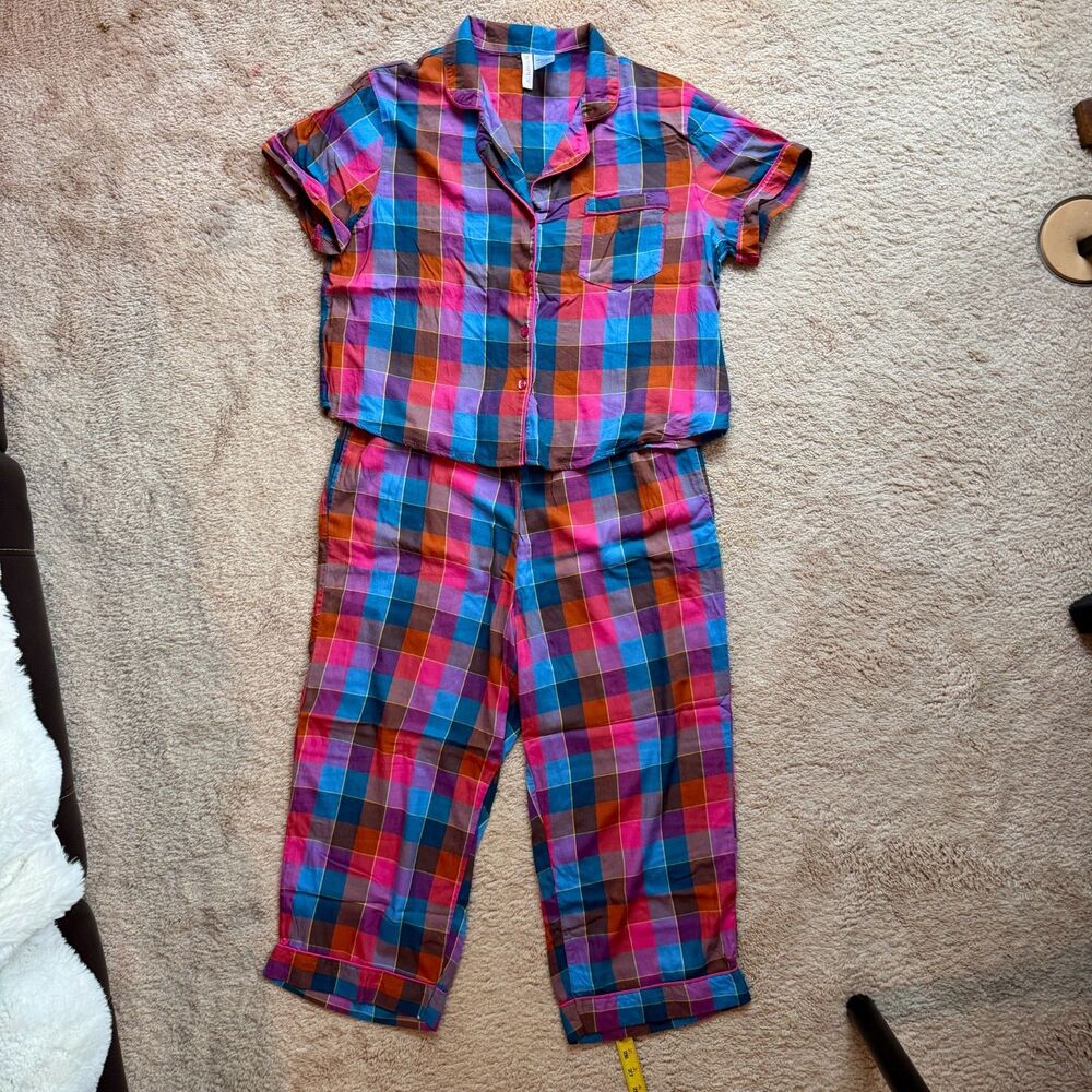 Lightweight Plaid Capri PJ Set Women's Size L (No 44)